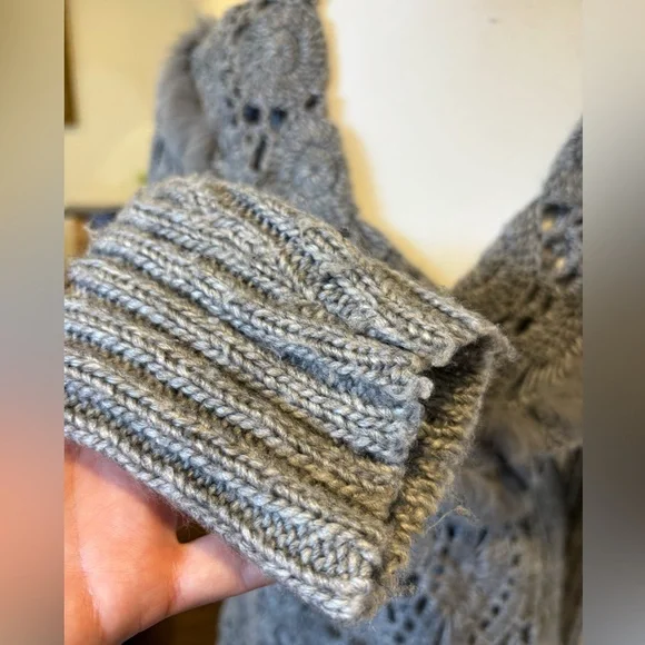 Sioni Crochet Rabbit Fur Trim Wrap Cardigan S/M - Picture 9 of 11